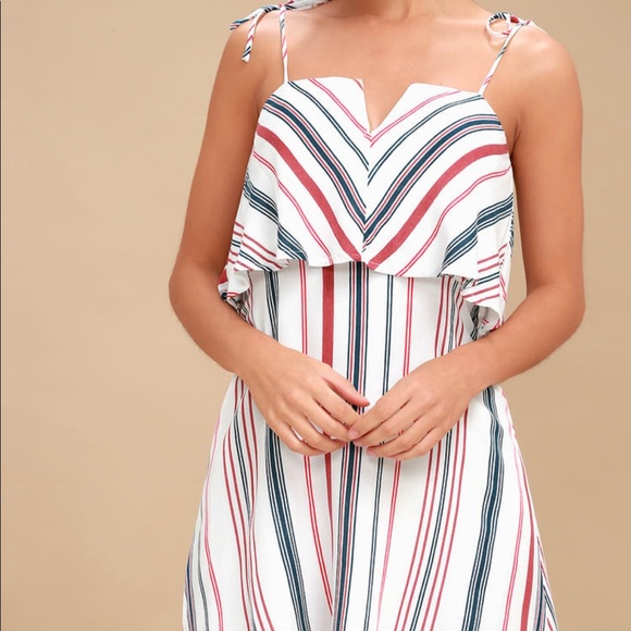 NWT Lulus Dandy Days White Striped Flounce Dress - Picture 2 of 7